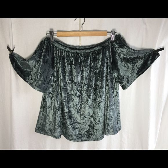 KNOX ROSE CUTE CRUSHED VELOUR OFF SHOULDER FLUTTER TOP WOMENS SIZE MEDIUM - Picture 4 of 6
